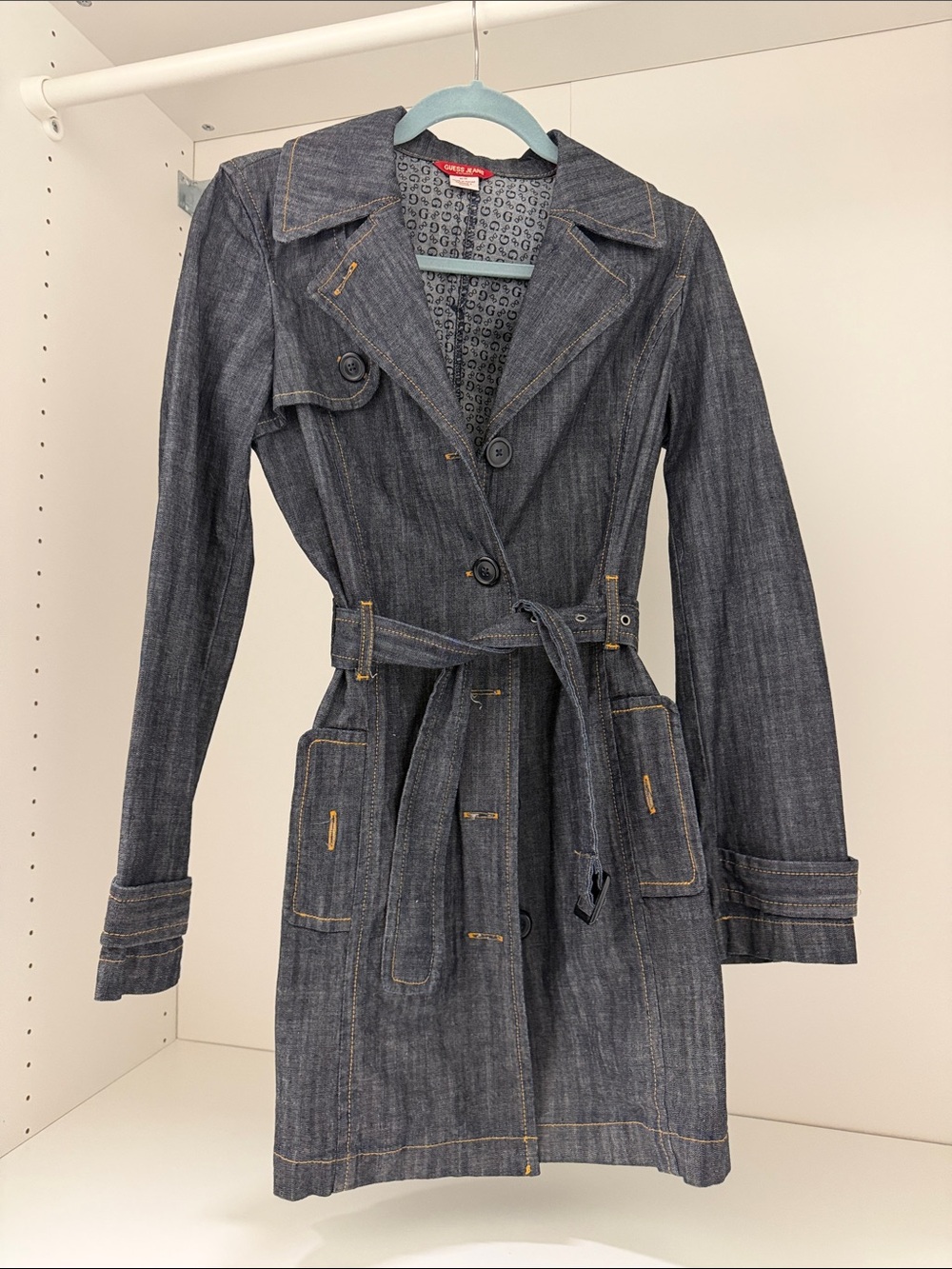 Guess Dark Denim Trench Coat with Belt